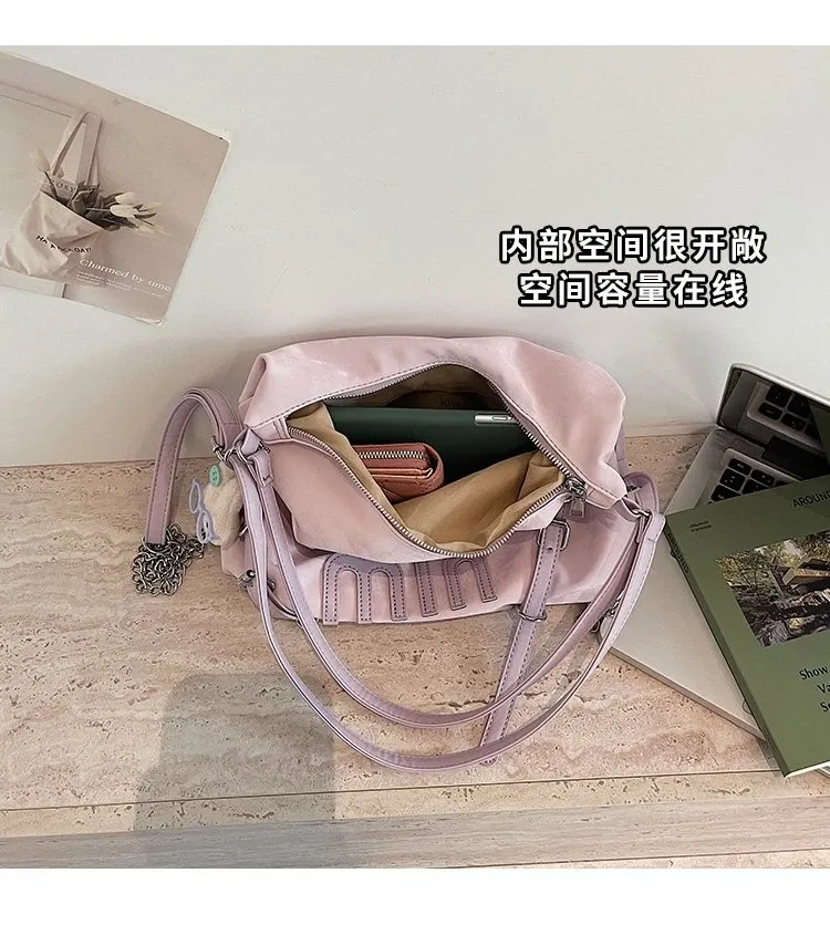 Tas Ransel Wanita Bahan PU Sintetis Polos Warna Pink Model Hobo Tali Lebar Grosir Import