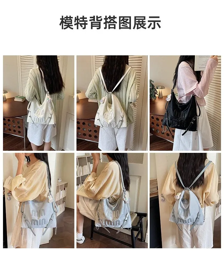 Tas Ransel Wanita Bahan PU Sintetis Polos Warna Pink Model Hobo Tali Lebar Grosir Import