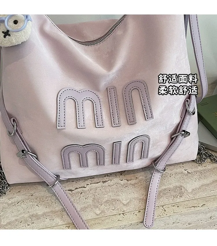 Tas Ransel Wanita Bahan PU Sintetis Polos Warna Pink Model Hobo Tali Lebar Grosir Import