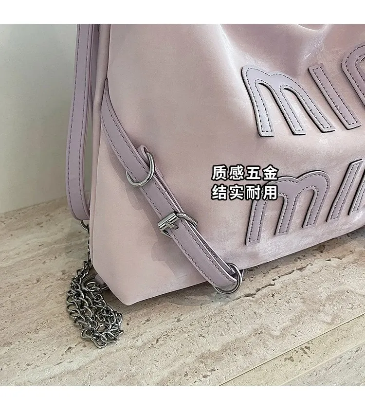 Tas Ransel Wanita Bahan PU Sintetis Polos Warna Pink Model Hobo Tali Lebar Grosir Import
