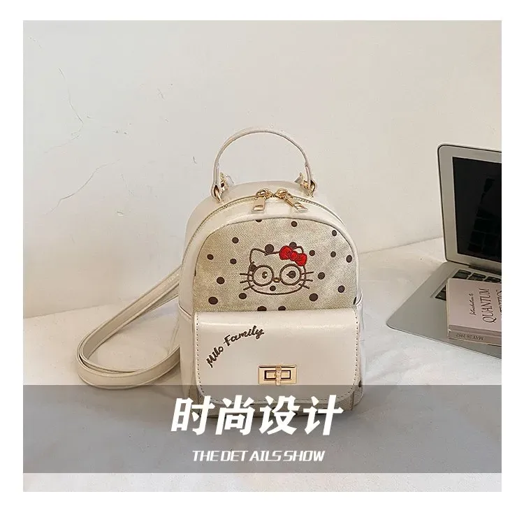Tas Ransel Wanita Bahan PU Sintetis Motif Polkadot Warna Putih Bentuk Kotak Tali Motif Print