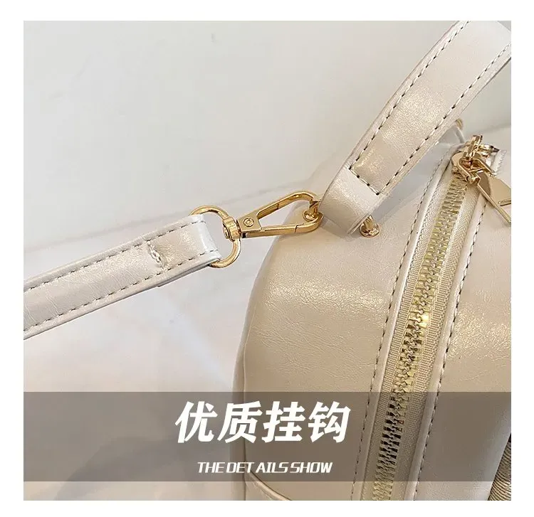 Tas Ransel Wanita Bahan PU Sintetis Motif Polkadot Warna Putih Bentuk Kotak Tali Motif Print