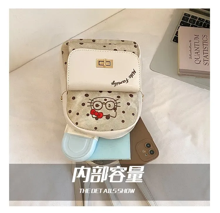 Tas Ransel Wanita Bahan PU Sintetis Motif Polkadot Warna Putih Bentuk Kotak Tali Motif Print