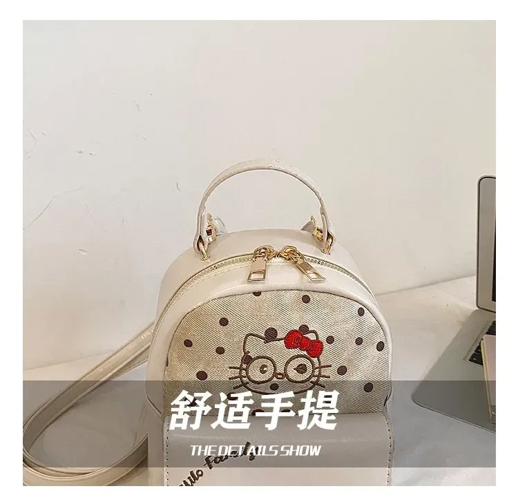Tas Ransel Wanita Bahan PU Sintetis Motif Polkadot Warna Putih Bentuk Kotak Tali Motif Print