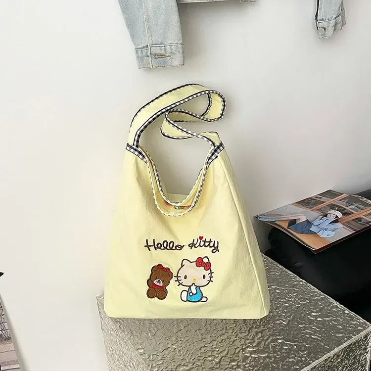 Tas Ransel Wanita Bahan Nylon Motif Print Warna Kuning Bentuk Kotak Tali Panjang Grosir Import