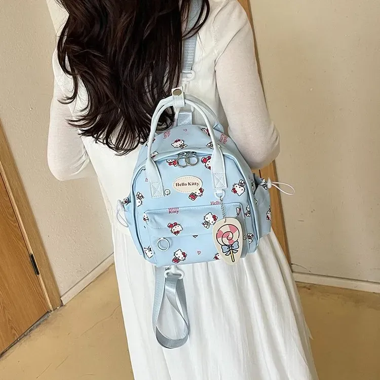 Tas Ransel Wanita Bahan Nylon Motif Print Warna Kuning Bentuk Kotak Tali Panjang Grosir Import