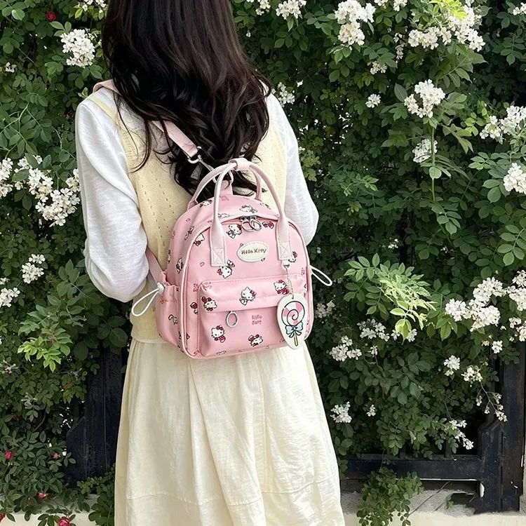 Tas Ransel Wanita Bahan Nylon Motif Print Warna Kuning Bentuk Kotak Tali Panjang Grosir Import
