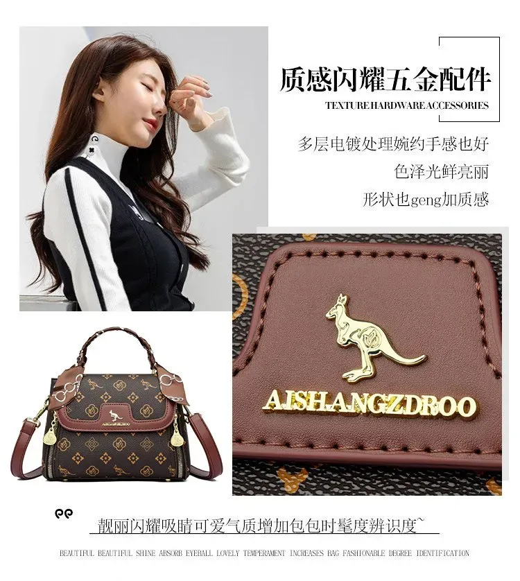 Tas Selempang Wanita Bahan PU Sintetis Motif Print Bentuk Kotak Tali Panjang Warna Kuning