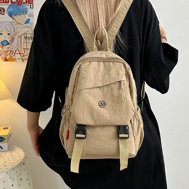 Tas Ransel Wanita Bahan Nylon Polos Warna Hijau Bentuk Kotak Tali Lebar Resleting Grosir Import