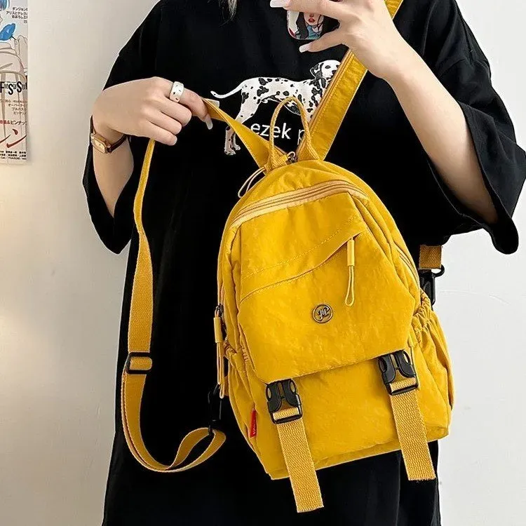 Tas Ransel Wanita Bahan Nylon Polos Warna Hijau Bentuk Kotak Tali Lebar Resleting Grosir Import