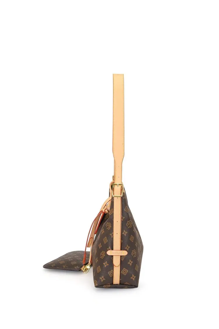 Tas Selempang Wanita Bahan PU Sintetis Motif Print Model Hobo Tali Panjang Grosir Import