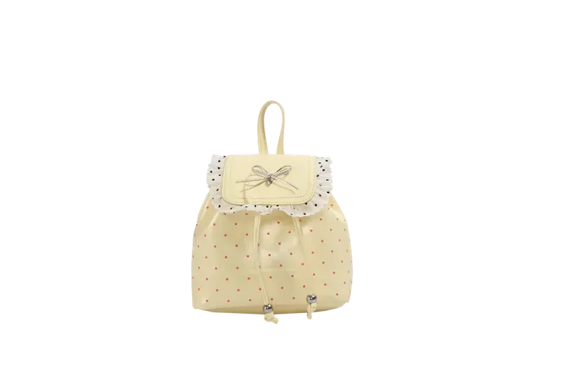 Tas Ransel Wanita Bahan PU Sintetis Motif Polkadot Warna Pink Bentuk Kotak Tali Grosir Import