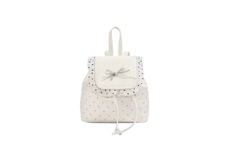 Tas Ransel Wanita Bahan PU Sintetis Motif Polkadot Warna Pink Bentuk Kotak Tali Grosir Import