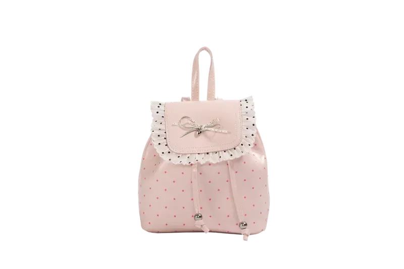 Tas Ransel Wanita Bahan PU Sintetis Motif Polkadot Warna Pink Bentuk Kotak Tali Grosir Import