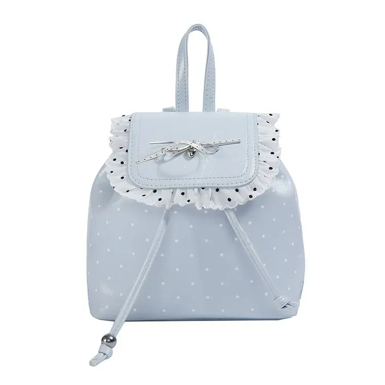 Tas Ransel Wanita Bahan PU Sintetis Motif Polkadot Warna Pink Bentuk Kotak Tali Grosir Import