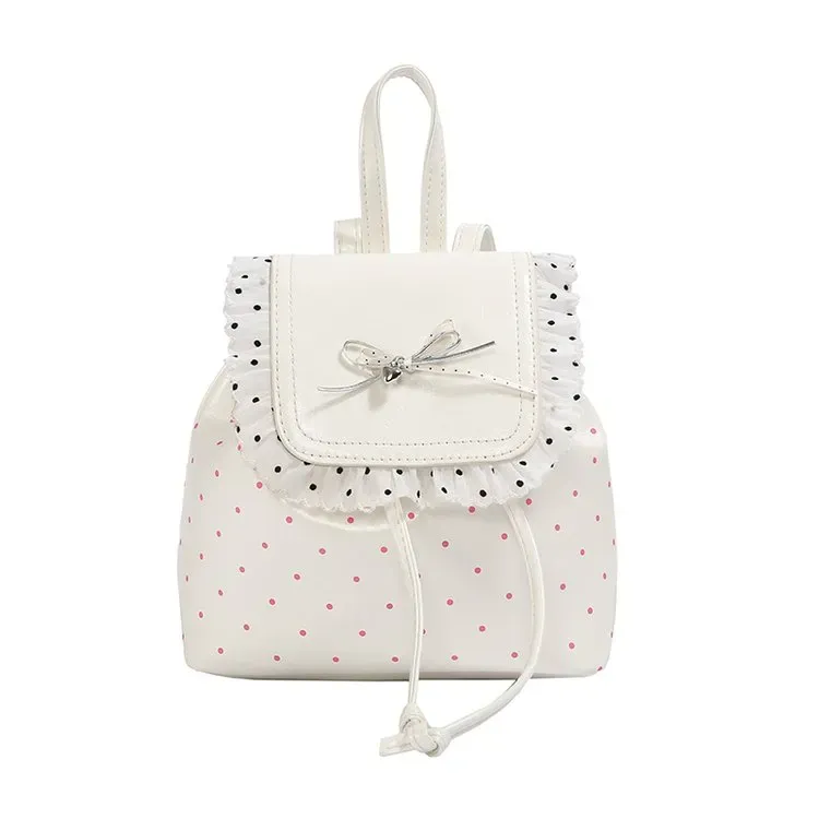 Tas Ransel Wanita Bahan PU Sintetis Motif Polkadot Warna Pink Bentuk Kotak Tali Grosir Import