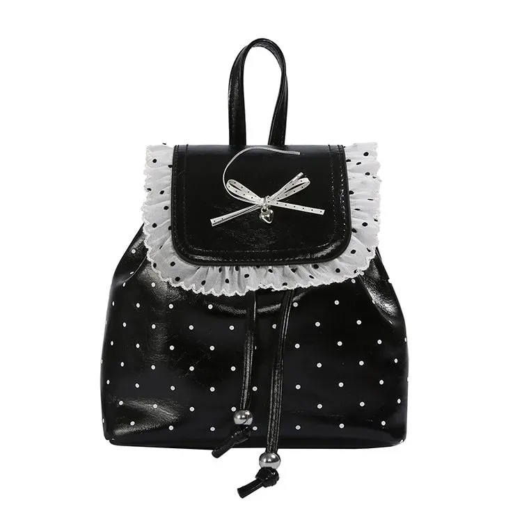 Tas Ransel Wanita Bahan PU Sintetis Motif Polkadot Warna Pink Bentuk Kotak Tali Grosir Import