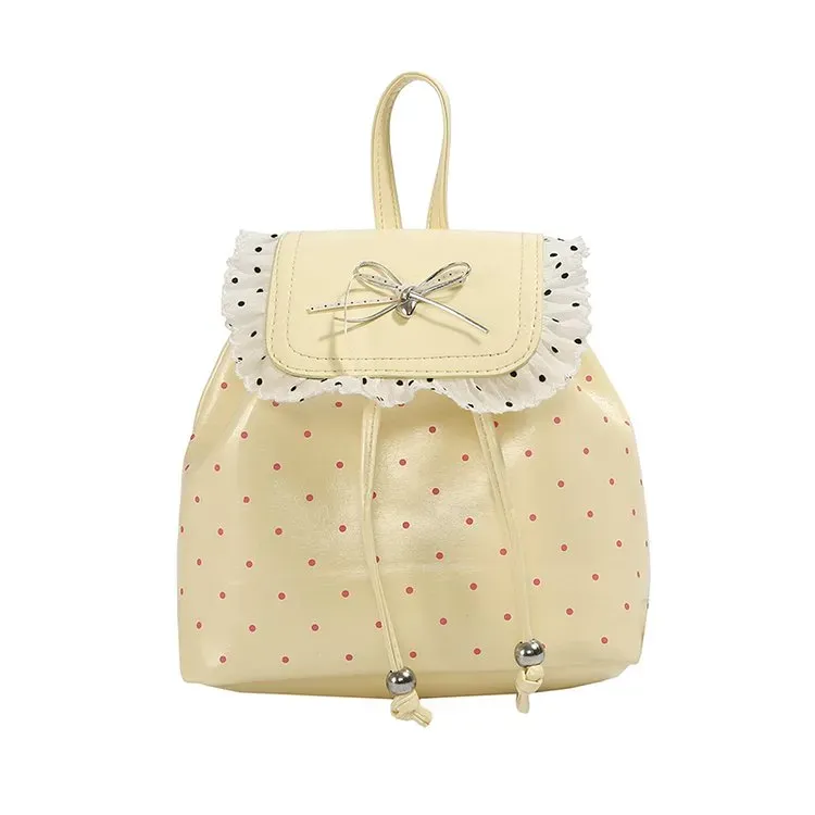Tas Ransel Wanita Bahan PU Sintetis Motif Polkadot Warna Pink Bentuk Kotak Tali Grosir Import