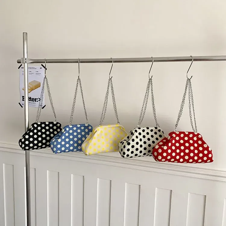 Tas Selempang Wanita Bahan PU Sintetis Motif Polkadot Warna Hitam Bentuk Kotak Stok China