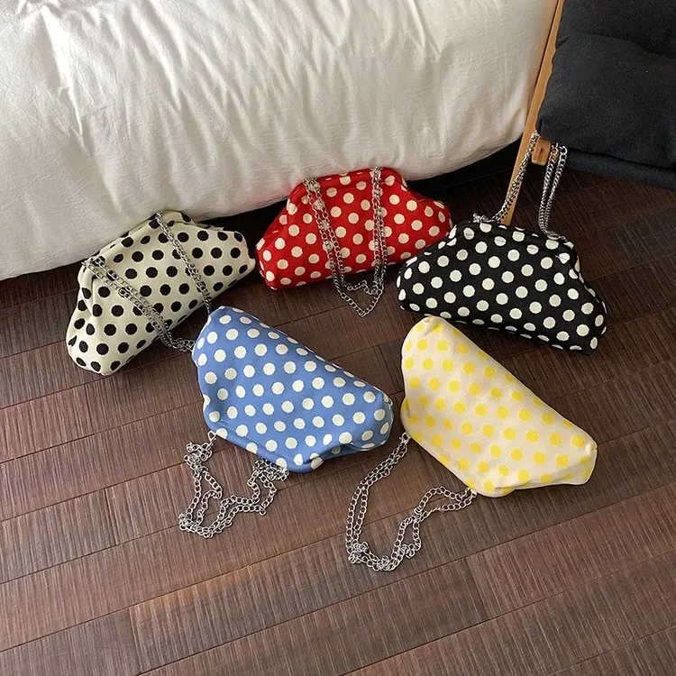Tas Selempang Wanita Bahan PU Sintetis Motif Polkadot Warna Hitam Bentuk Kotak Stok China