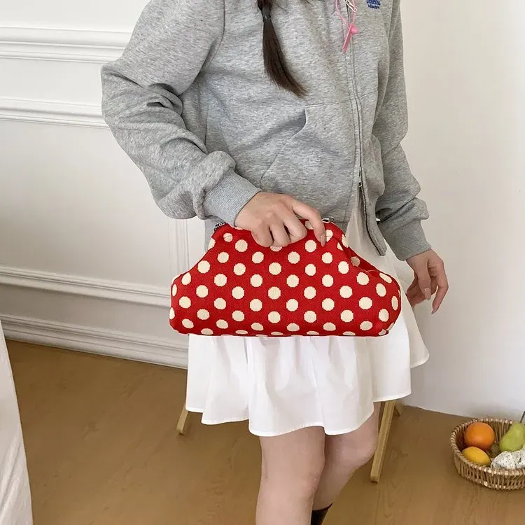 Tas Selempang Wanita Bahan PU Sintetis Motif Polkadot Warna Hitam Bentuk Kotak Stok China