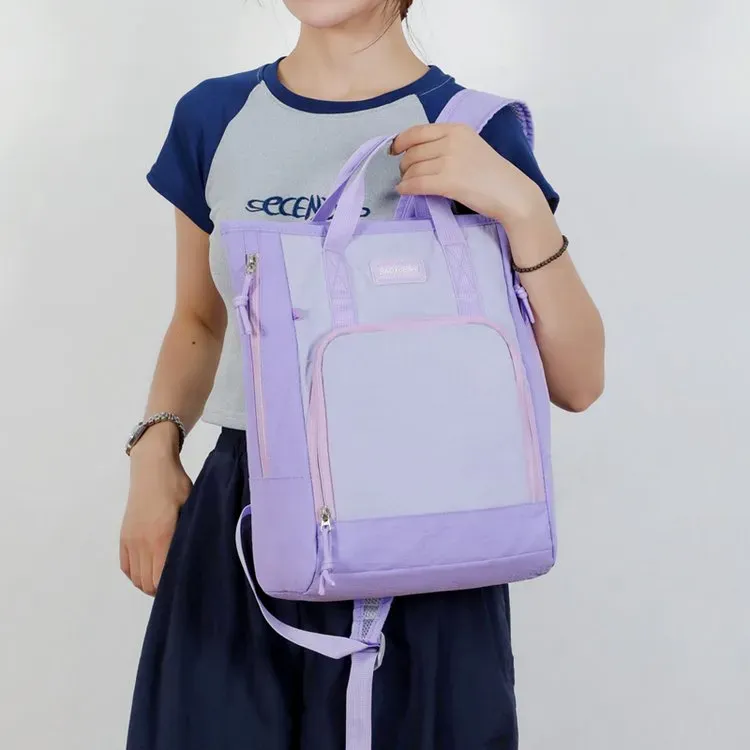 Tas Ransel Wanita Bahan Nylon Polos Warna Ungu Bentuk Kotak Tali Panjang Grosir Import