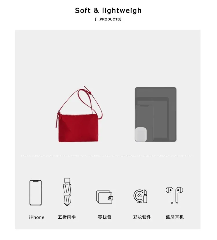 Tas Selempang Wanita Bahan Nylon Polos Warna Merah Bentuk Kotak Tali Panjang Grosir Import