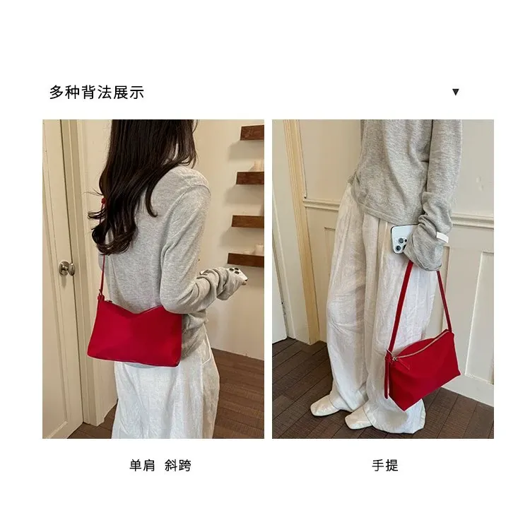 Tas Selempang Wanita Bahan Nylon Polos Warna Merah Bentuk Kotak Tali Panjang Grosir Import