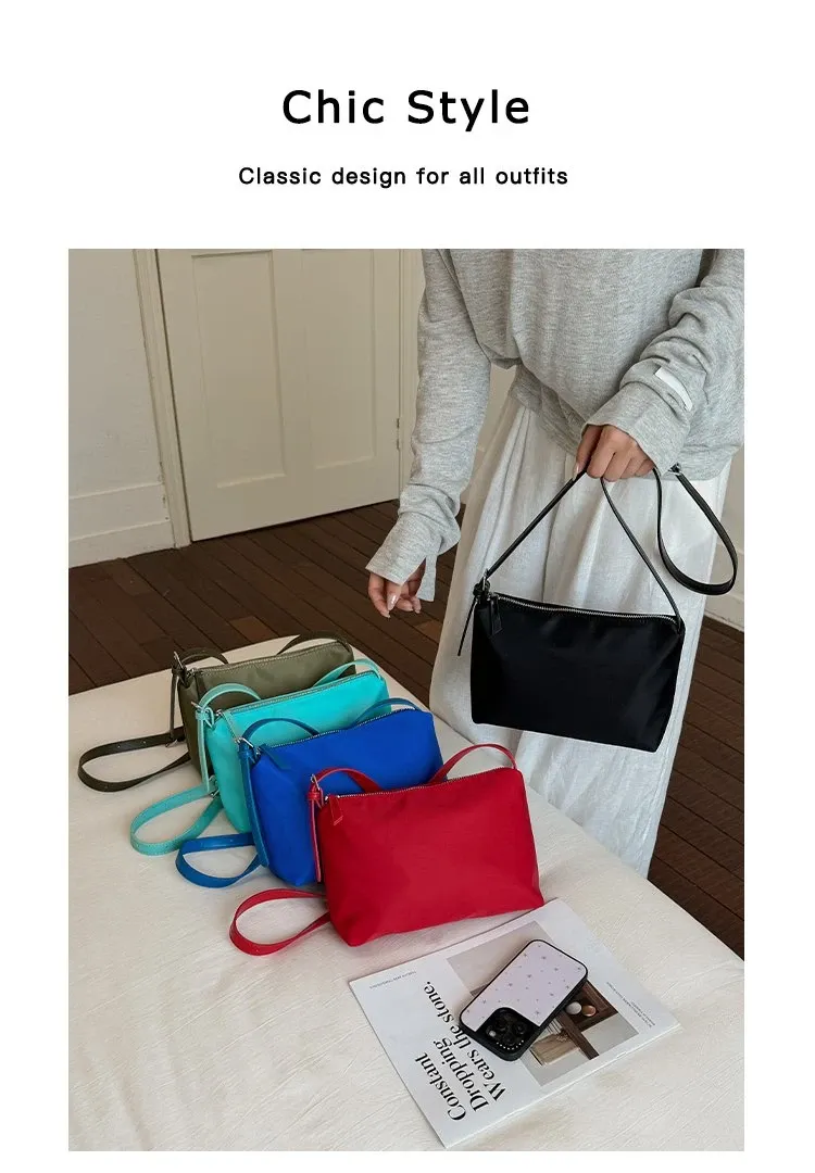 Tas Selempang Wanita Bahan Nylon Polos Warna Merah Bentuk Kotak Tali Panjang Grosir Import
