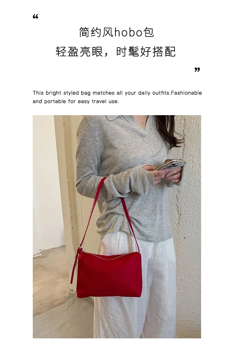 Tas Selempang Wanita Bahan Nylon Polos Warna Merah Bentuk Kotak Tali Panjang Grosir Import