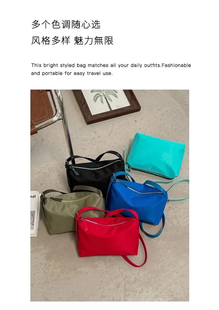 Tas Selempang Wanita Bahan Nylon Polos Warna Merah Bentuk Kotak Tali Panjang Grosir Import