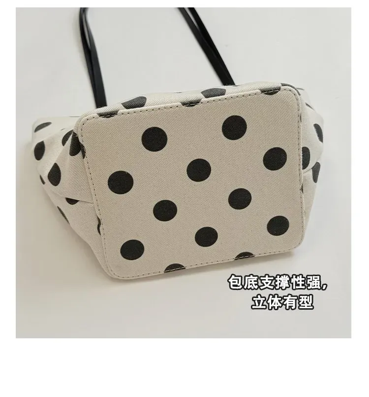 Tas Selempang Wanita Bahan PU Sintetis Motif Polkadot Warna Hitam Bentuk Kotak