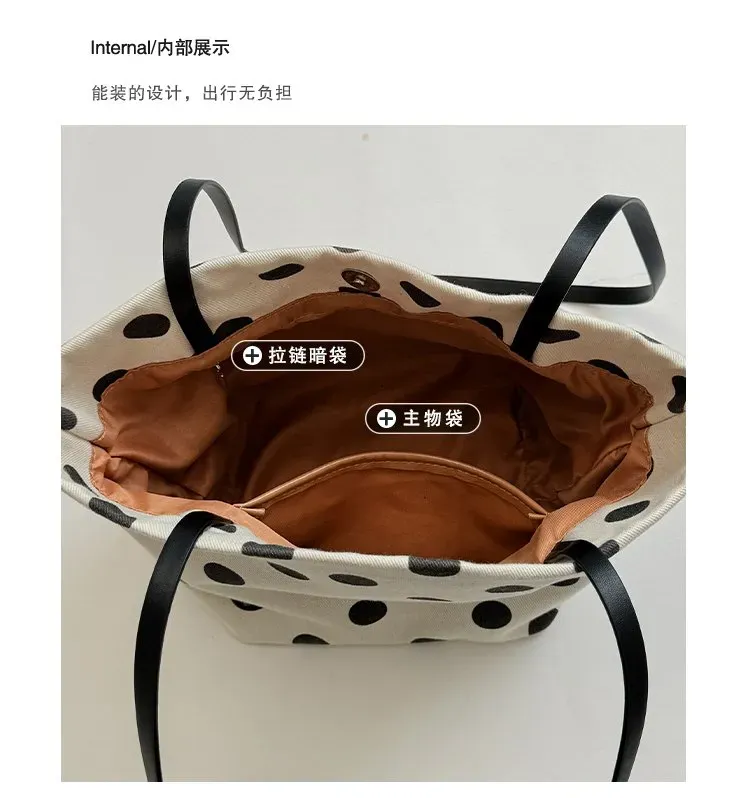 Tas Selempang Wanita Bahan PU Sintetis Motif Polkadot Warna Hitam Bentuk Kotak