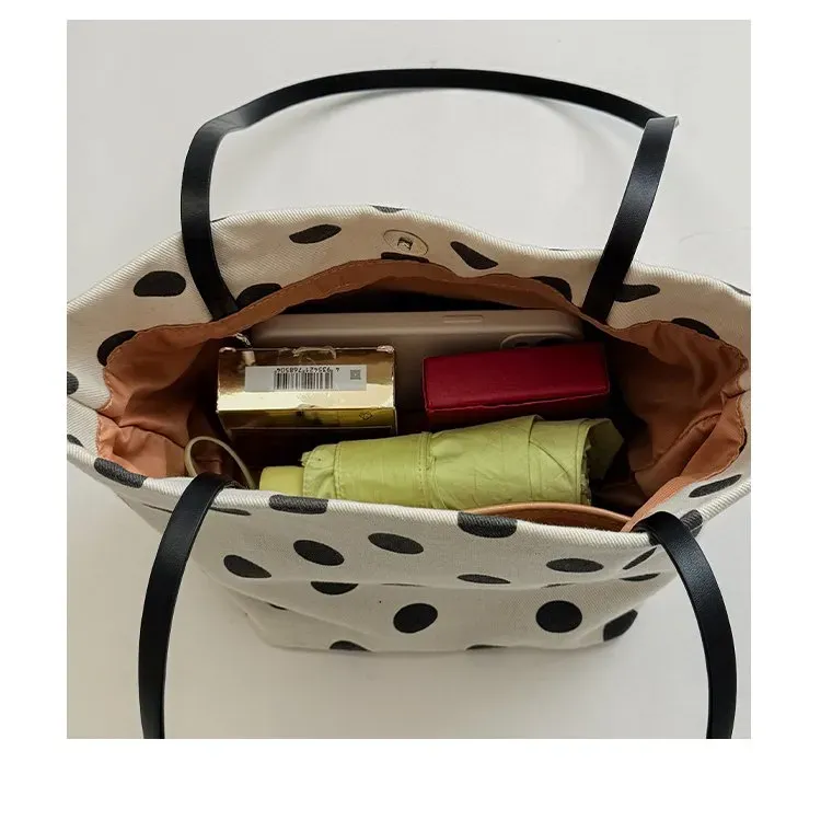 Tas Selempang Wanita Bahan PU Sintetis Motif Polkadot Warna Hitam Bentuk Kotak