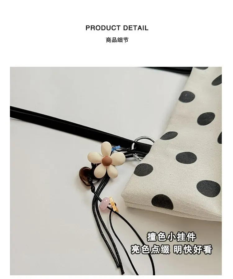 Tas Selempang Wanita Bahan PU Sintetis Motif Polkadot Warna Hitam Bentuk Kotak