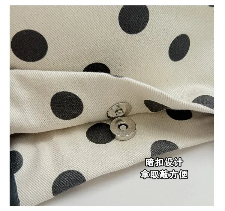 Tas Selempang Wanita Bahan PU Sintetis Motif Polkadot Warna Hitam Bentuk Kotak