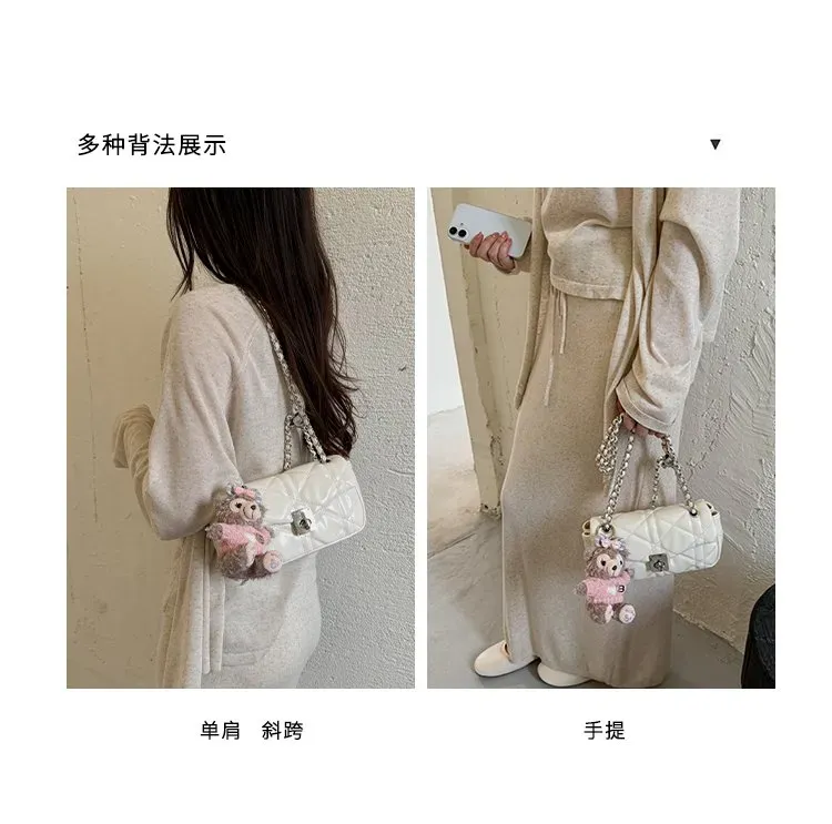 Tas Selempang Wanita Bahan PU Sintetis Model Quilted Warna Hitam Bentuk Kotak untuk Reseller