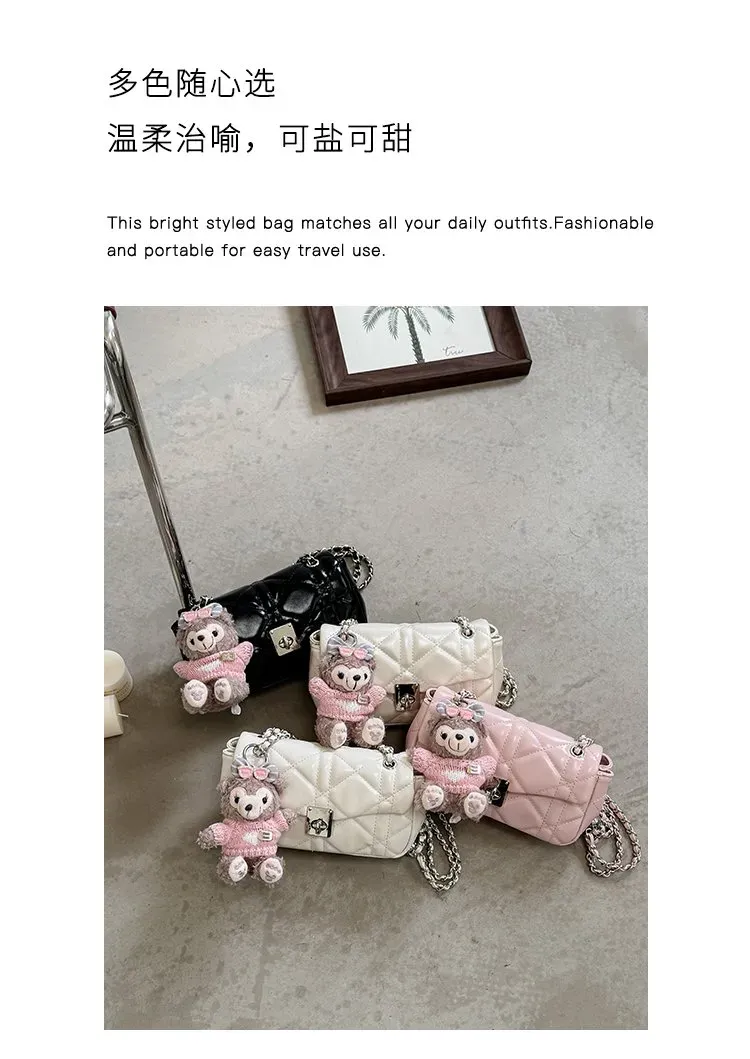 Tas Selempang Wanita Bahan PU Sintetis Model Quilted Warna Hitam Bentuk Kotak untuk Reseller