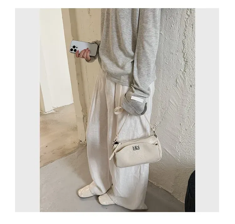 Tas Selempang Wanita Bahan PU Sintetis Polos Warna Hitam Bentuk Kotak Tali Resleting Grosir