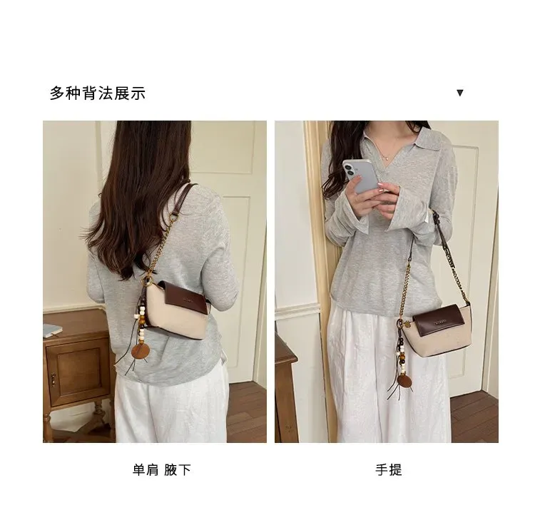 Tas Selempang Wanita Bahan PU Sintetis Polos Warna Beige Bentuk Kotak Tali Resleting Grosir