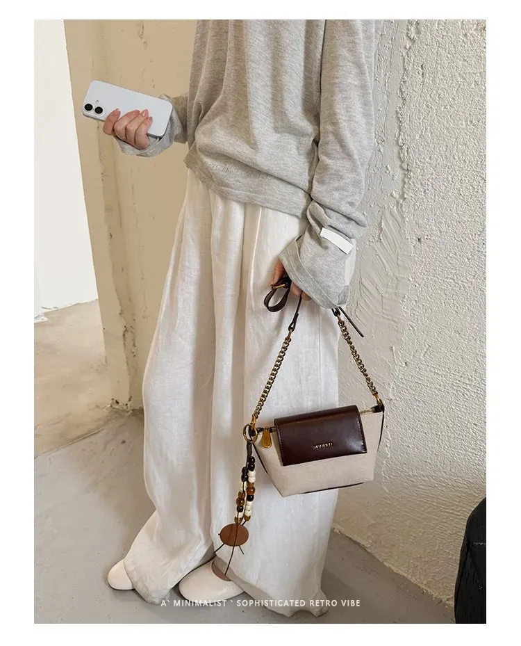 Tas Selempang Wanita Bahan PU Sintetis Polos Warna Beige Bentuk Kotak Tali Resleting Grosir