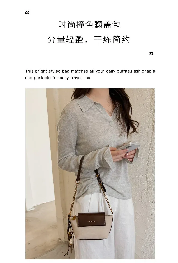 Tas Selempang Wanita Bahan PU Sintetis Polos Warna Beige Bentuk Kotak Tali Resleting Grosir