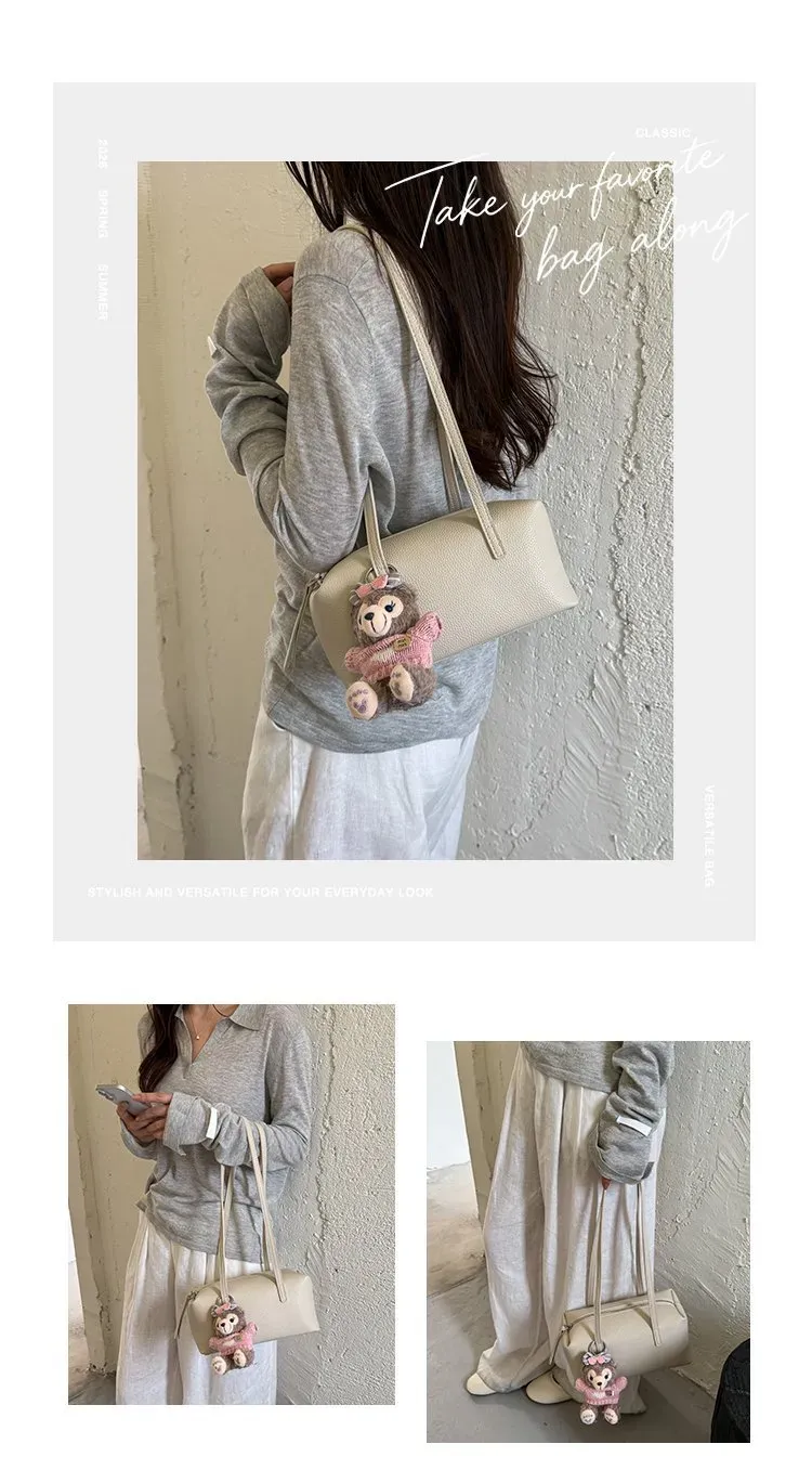 Tas Selempang Wanita Bahan PU Sintetis Polos Warna Hitam Bentuk Kotak Tali Dengan Gantungan