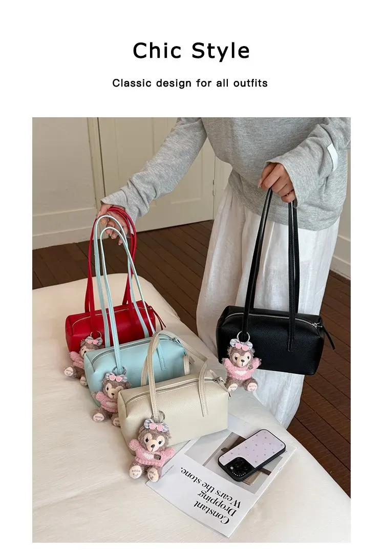 Tas Selempang Wanita Bahan PU Sintetis Polos Warna Hitam Bentuk Kotak Tali Dengan Gantungan