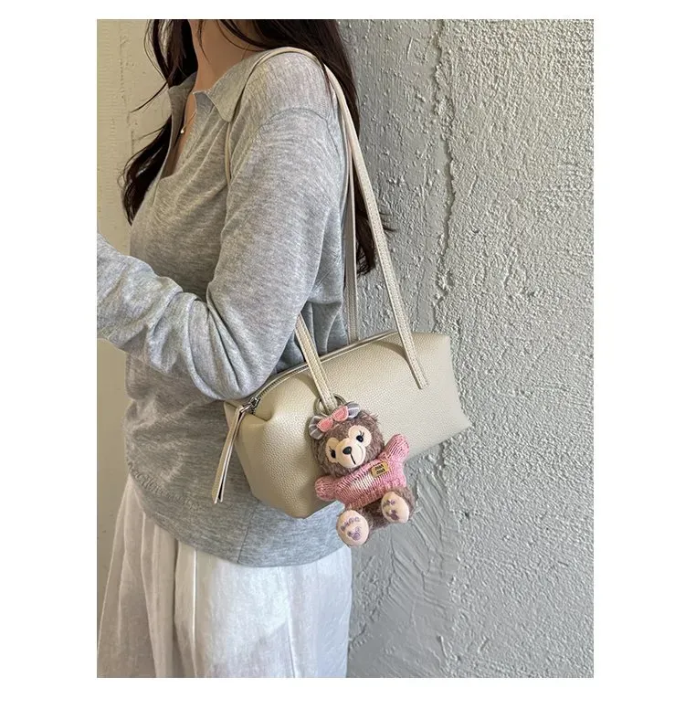Tas Selempang Wanita Bahan PU Sintetis Polos Warna Hitam Bentuk Kotak Tali Dengan Gantungan
