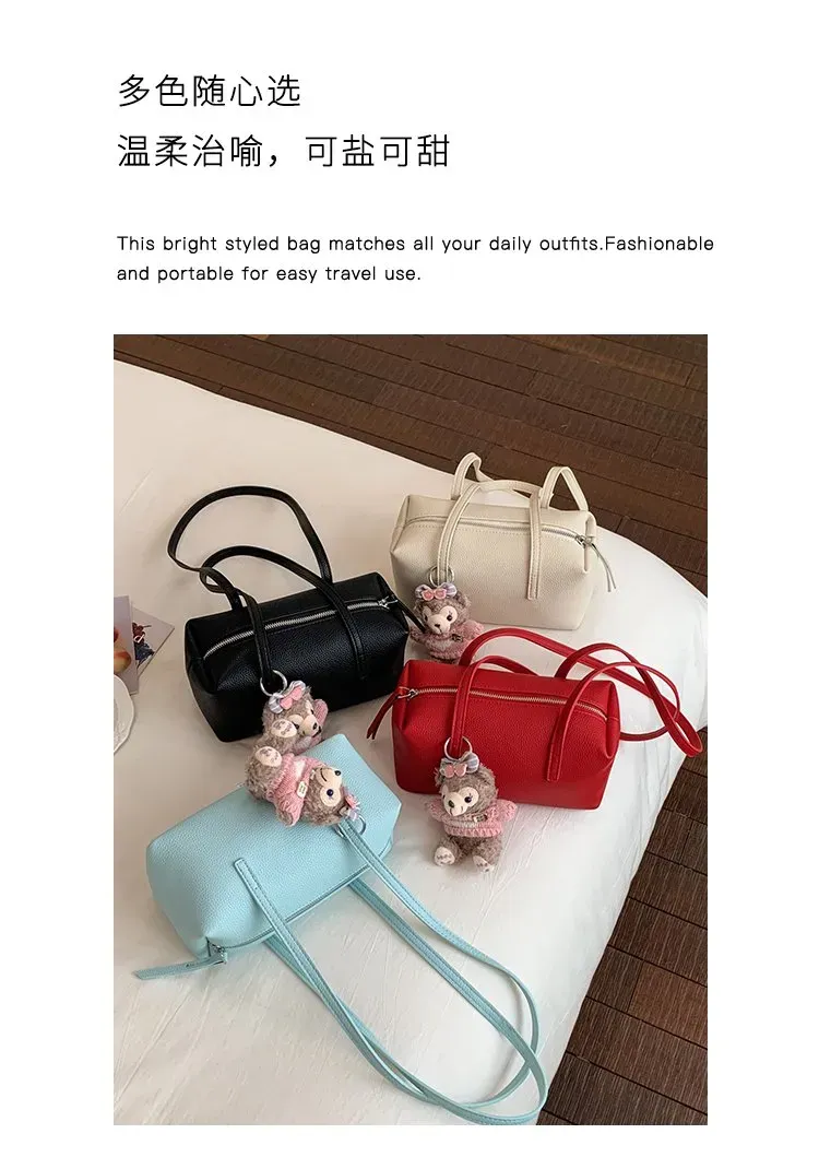Tas Selempang Wanita Bahan PU Sintetis Polos Warna Hitam Bentuk Kotak Tali Dengan Gantungan