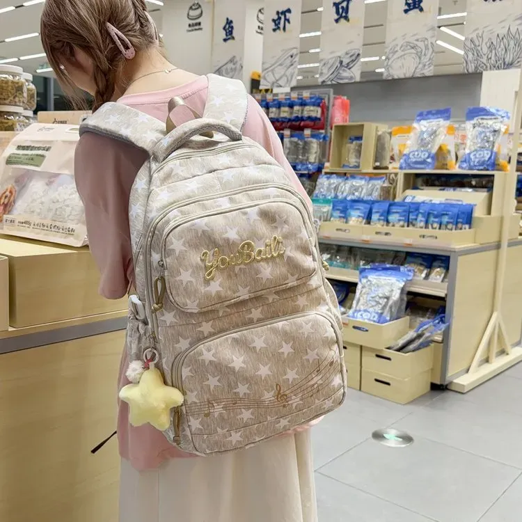 Tas Ransel Anak Bahan Oxford Motif Bintang Warna Pink Bentuk Kotak Tali Lebar Grosir Import
