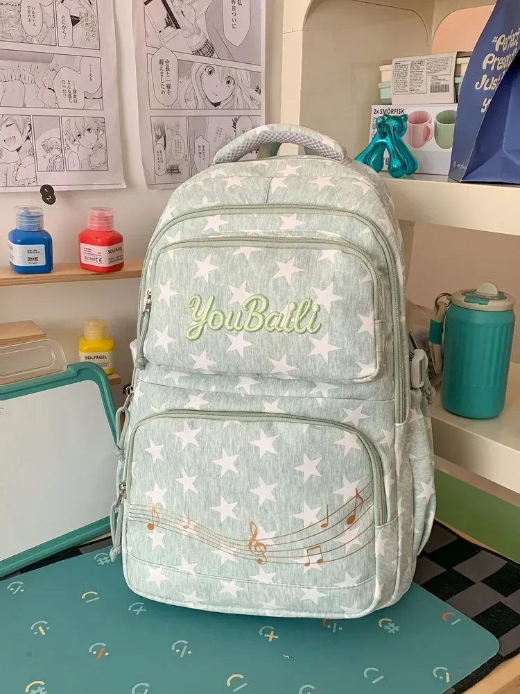 Tas Ransel Anak Bahan Oxford Motif Bintang Warna Pink Bentuk Kotak Tali Lebar Grosir Import