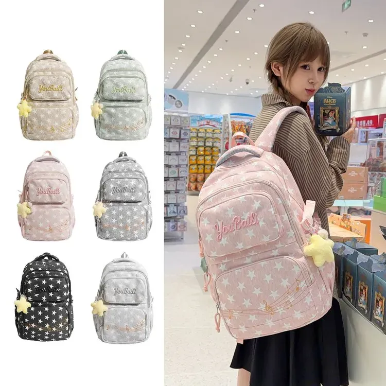 Tas Ransel Anak Bahan Oxford Motif Bintang Warna Pink Bentuk Kotak Tali Lebar Grosir Import kategori tas selempang grosir