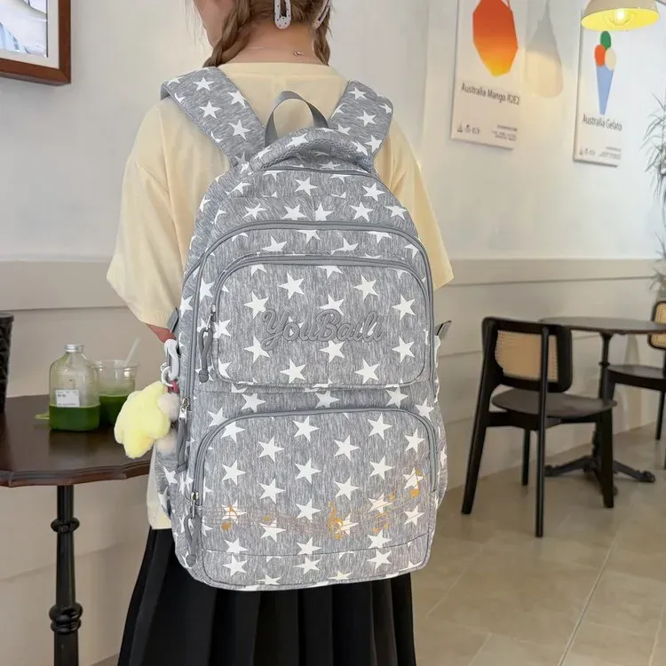Tas Ransel Anak Bahan Oxford Motif Bintang Warna Pink Bentuk Kotak Tali Lebar Grosir Import